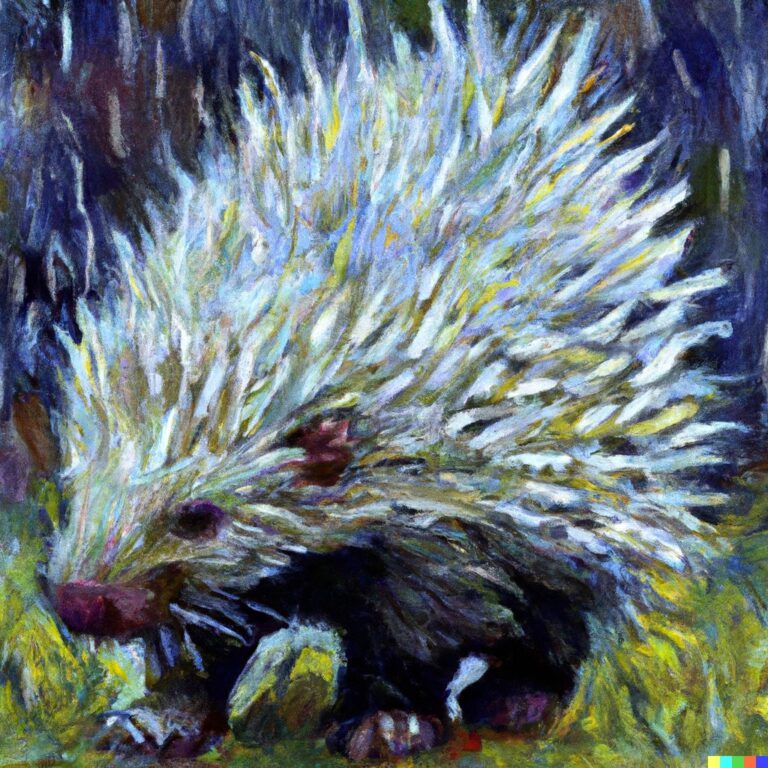 DALL·E 2023 04 30 10.47.33 A Vincent van Gogh style painting of a porcupine in the rain 768x768